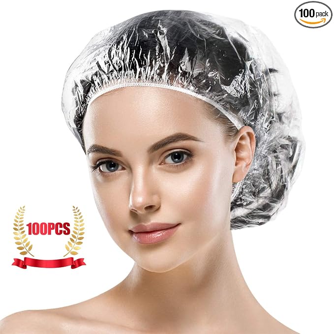 MORGLES 100 Pcs Disposable Shower Caps, Plastic Hair Caps by Morgles