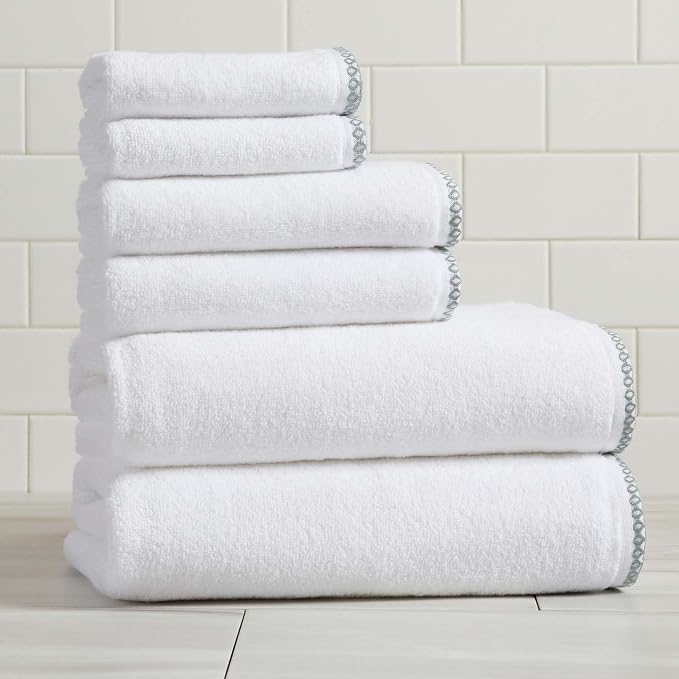 White/Green Bath Towel Set by GreatBayHome