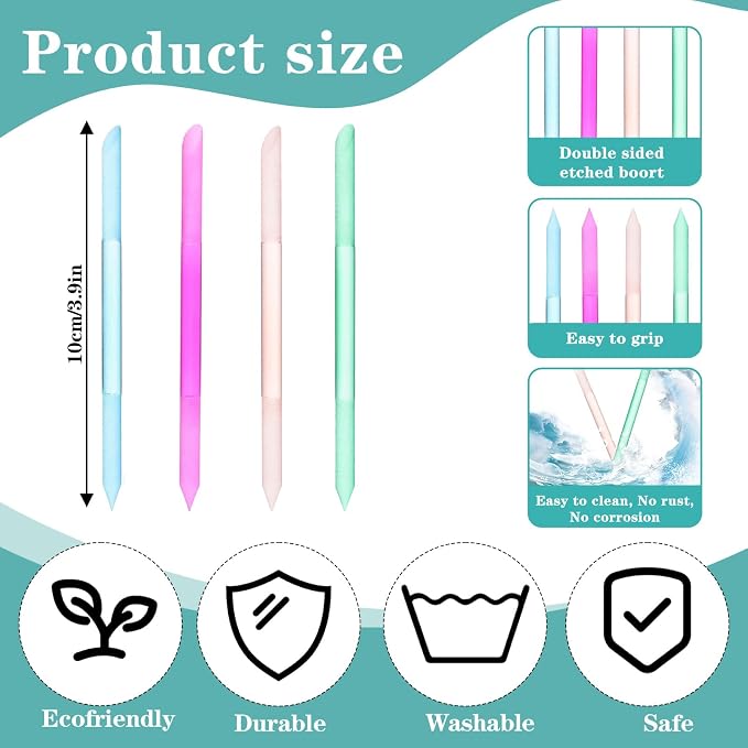 4Pcs Glass Cuticle Pusher, Dual-Ended Manicure Stick, 4 Colors Nail Cuticle - Image 3