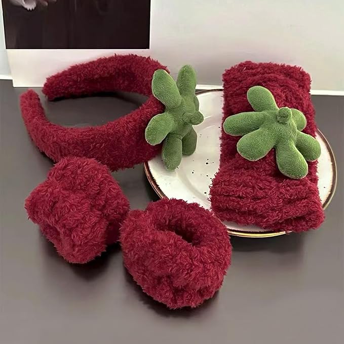 Ivyu Spa Skincare Headbands& Wristband Set，Cute Strawberry Makeup Headband - Image 2