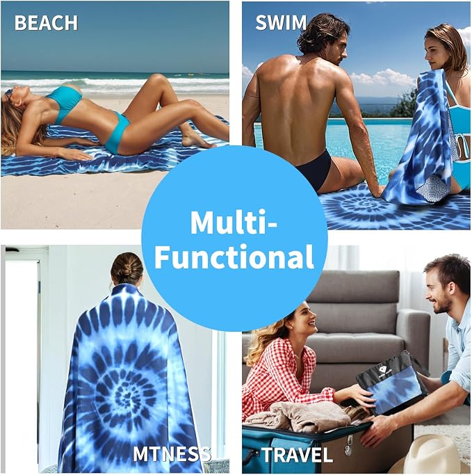 2 Pack Microfiber Beach Towel, Sand-Free Quick Drying Camping Super Absorbent - Image 5