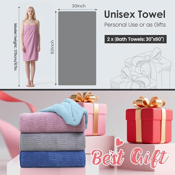 JML Microfiber Bath Towels, Large Bathroom Towel 2 Pack, Super Absorbent and - Image 6