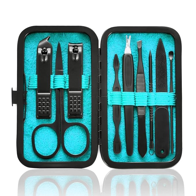 HANTEKAS Manicure Set 9 in 1 Stainless Steel, Nail Clippers Scissors Pedicure by HANTEKAS