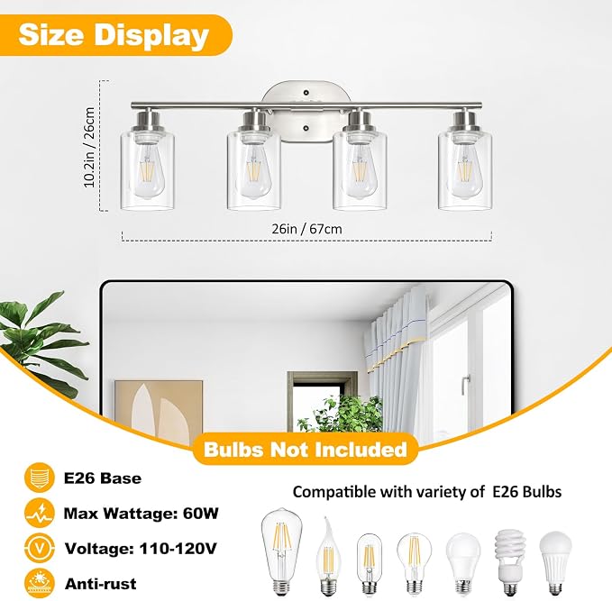 Unicozin Bathroom Light Fixtures, 4 Light Vanity Lights - Image 2