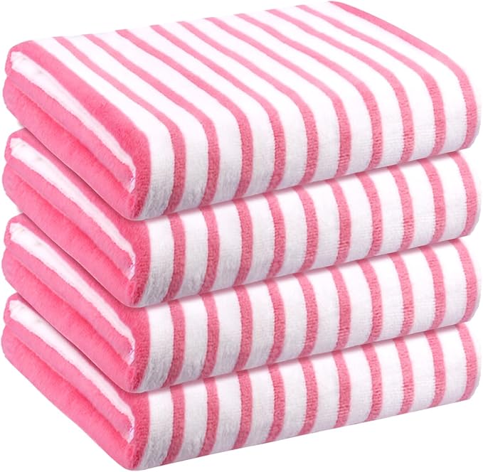 JML Beach Towels, 4 Pack, Large Microfiber Bath Towel Set, Cabana Stripe by JML