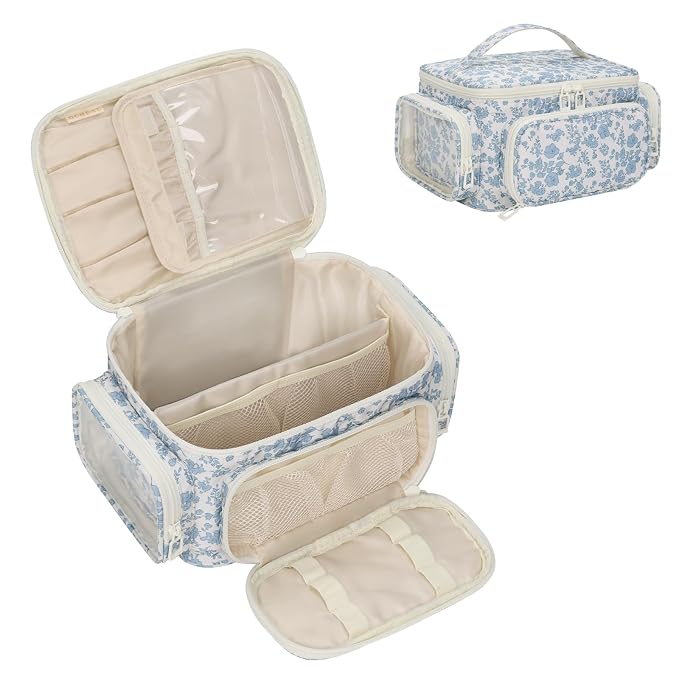 Makeup Bag with Multi-Pockets, Travel Cosmetic Bag with 2 Transparent Side - Image 9