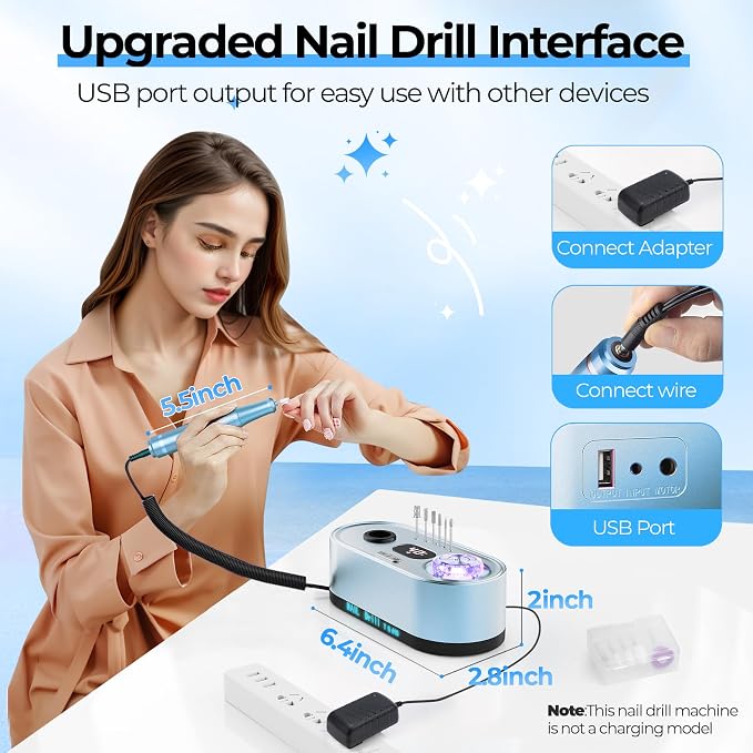 JOSGLOI Electric Nail Drill Professional: 40000RPM Electric Nail File Kit E - Image 6
