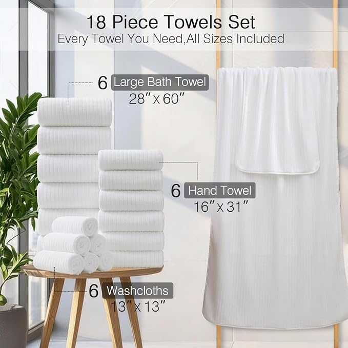 18 Piece Family Bath Towel Set Include 6 Bath Towels, 6 Hand Towels and 6 - Image 3
