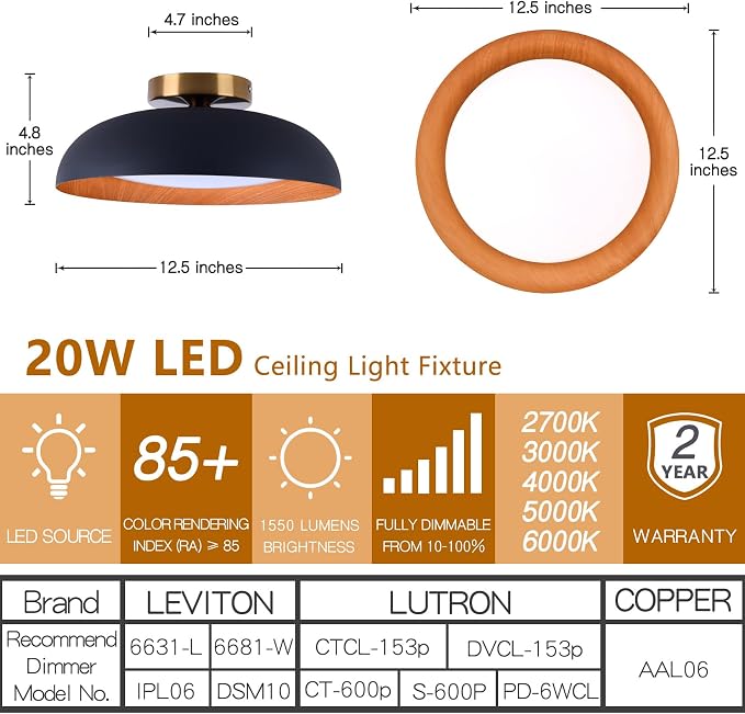 Bargeni Flush Mount Ceiling Light, 12.5 inch LED Ceiling Light Fixture - Image 2