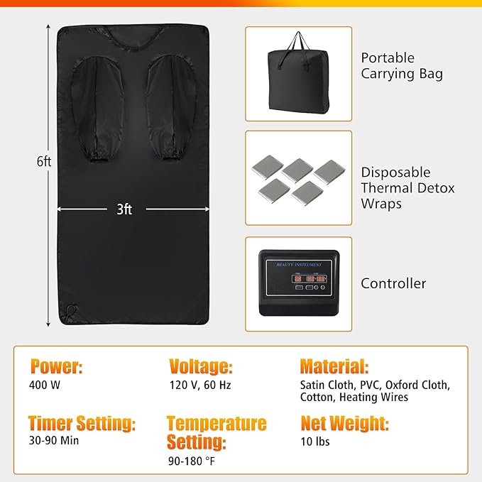COSTWAY Infrared Sauna Blanket, Portable Full-Body Personal Sauna - Image 8