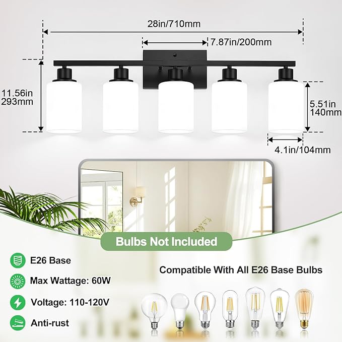 Indoi 5-Light Black Bathroom Vanity Light Fixture - Image 8