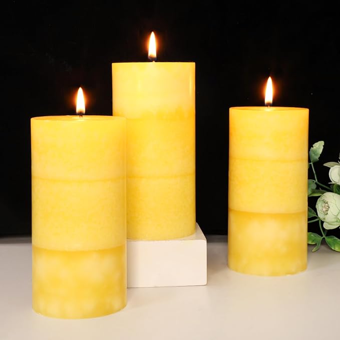 3 x 6 Inches Pillar Candles Lemon Scented Yellow Decorative Rustic Candles - Image 4