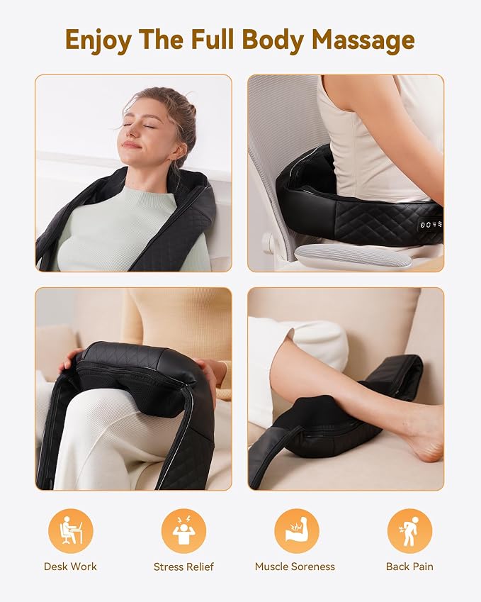 Neck Massager with Heat, Shiatsu Neck and Back Massager, 4D Deep Tissue Kneading - Image 6