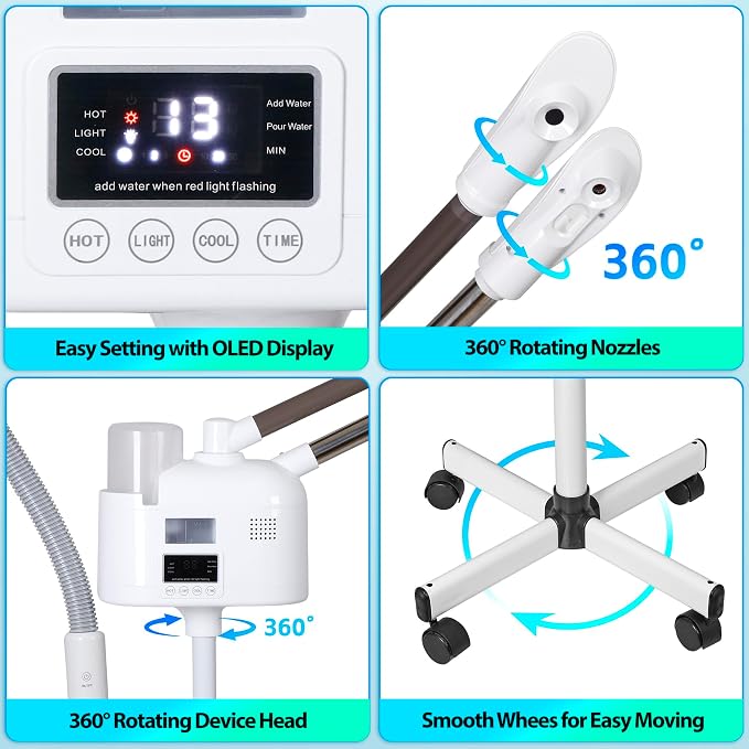Professional 3 in 1 Facial Steamer, Stand on Wheels - Image 4