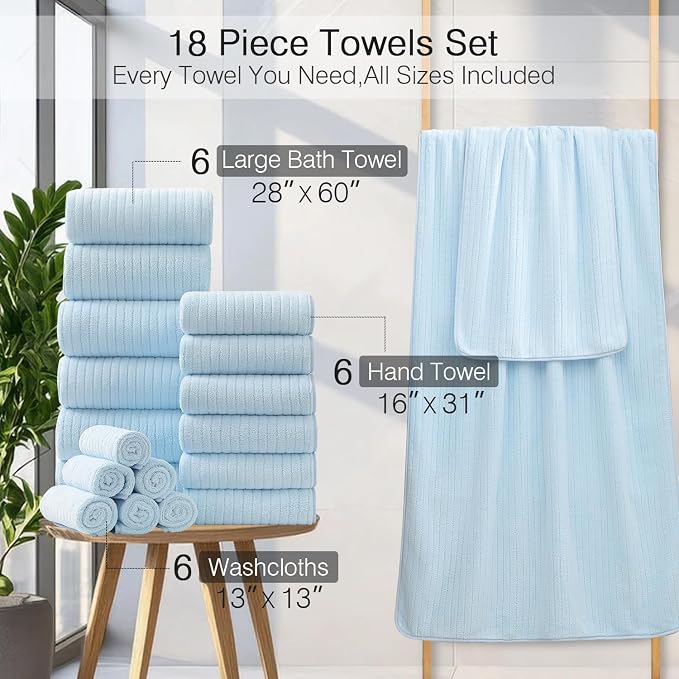 Hailea 18 Piece Family Bath Towel Set Include 6 Bath Towels, 6 Hand Towels and - Image 3