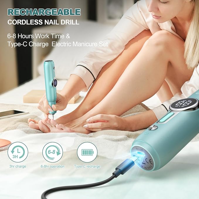 Nail Drill Kit, Cordless Electric Nail Drill Professional Kit 20000rpm Electric - Image 3