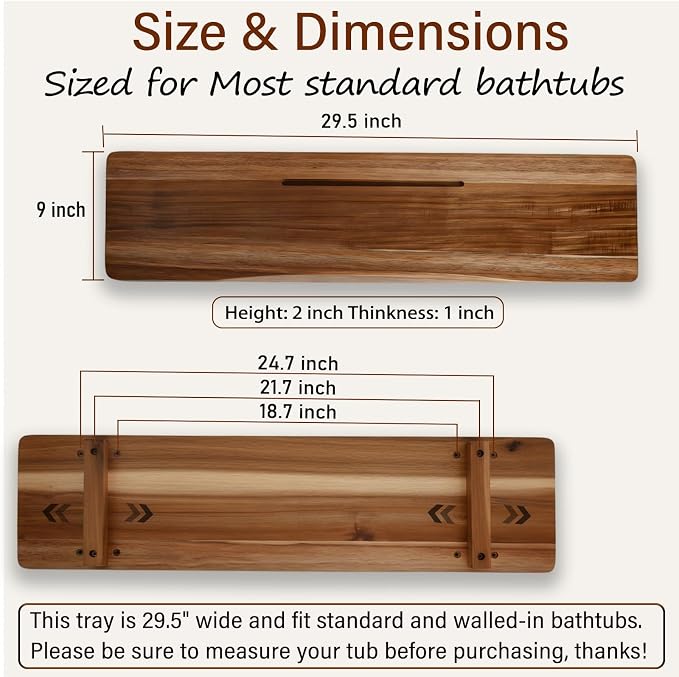 Premium Acacia Wood Bathtub Tray Caddy - Image 2