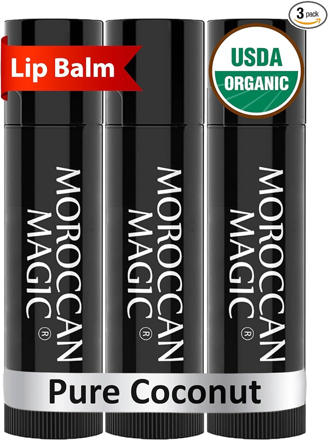 Moroccan Magic Organic Pure Coconut Lip Balm 3 Pack | Ultra-Hydrating Argan & by MoroccanMagic
