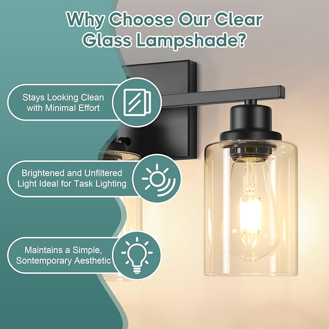Ascher Bathroom Light Fixtures, 3-Light Vanity Light Over Mirror, Matte Black - Image 6