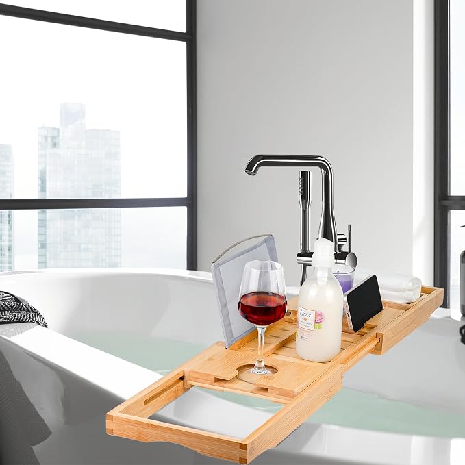 Utoplike Bamboo Bathtub Caddy Tray Bath Tray - Image 8