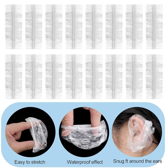 100 Pcs Disposable Ear Covers for Shower, Waterproof Plastic Ears Shower Caps - Image 3