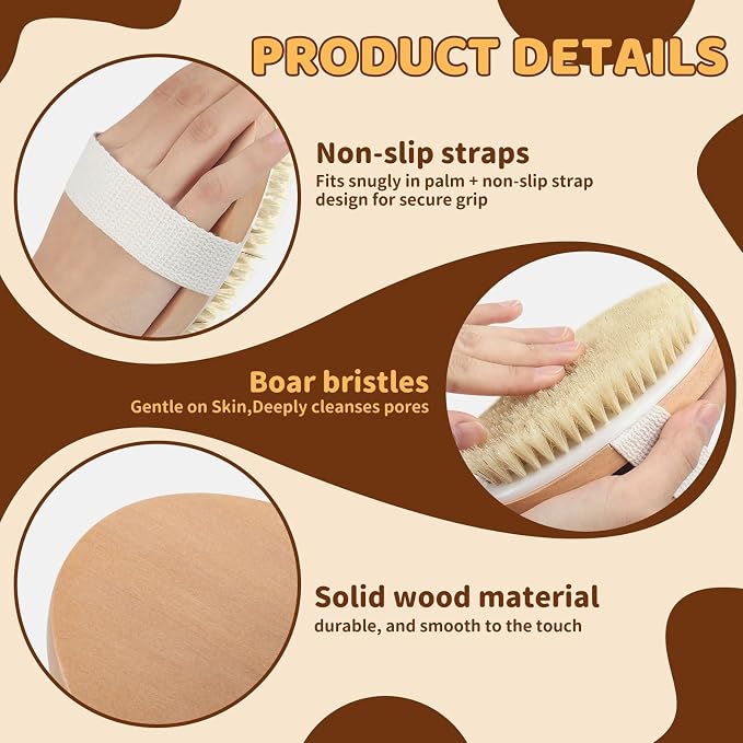 SAMEBUTECO 4 Pack Dry Body Brushing Brushes, Natural Bristle Exfoliating Scrub - Image 3