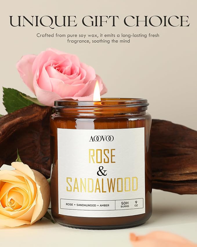 AOOVOO Rose Sandalwood Candles - 9 oz Scented Candles - Image 2