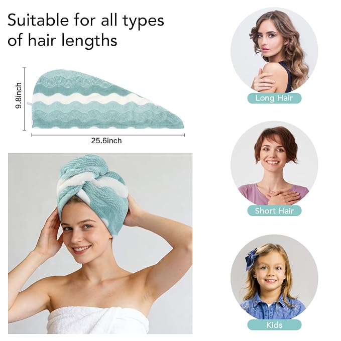 SINLAND Microfiber Hair Drying Cap Hair Towel Turban Twist - Image 2