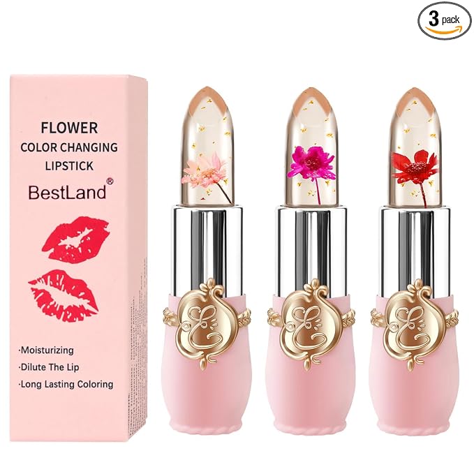 BestLand 3 Pcs/Set Flower Jelly Lipstick Set Temperature Change Moisturizer by Bestland