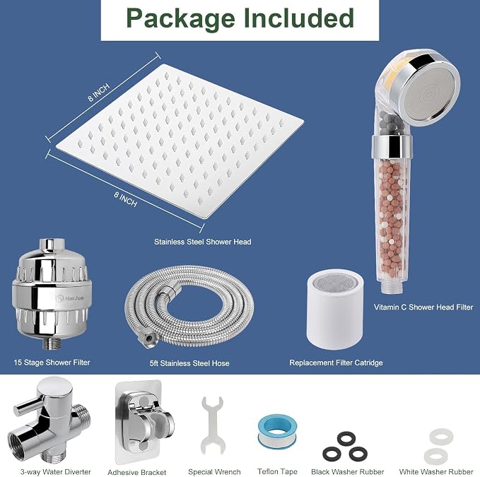 HarJue Filter Shower Head, High Pressure 8 Inch Rainfull - Image 8