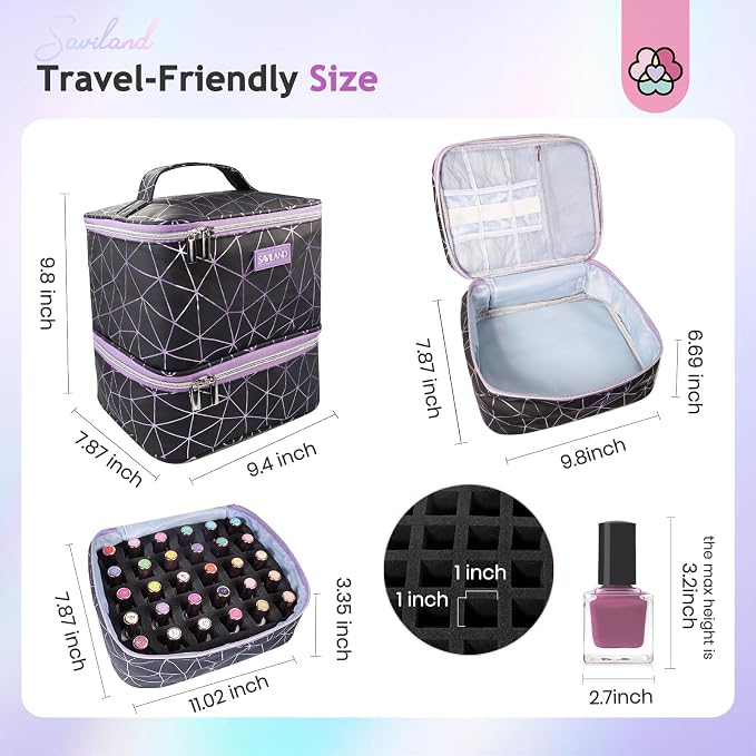 SAVILAND Nail Polish Organizer Bag: PU Leather Nail Kit Organizer Holds 30 - Image 5