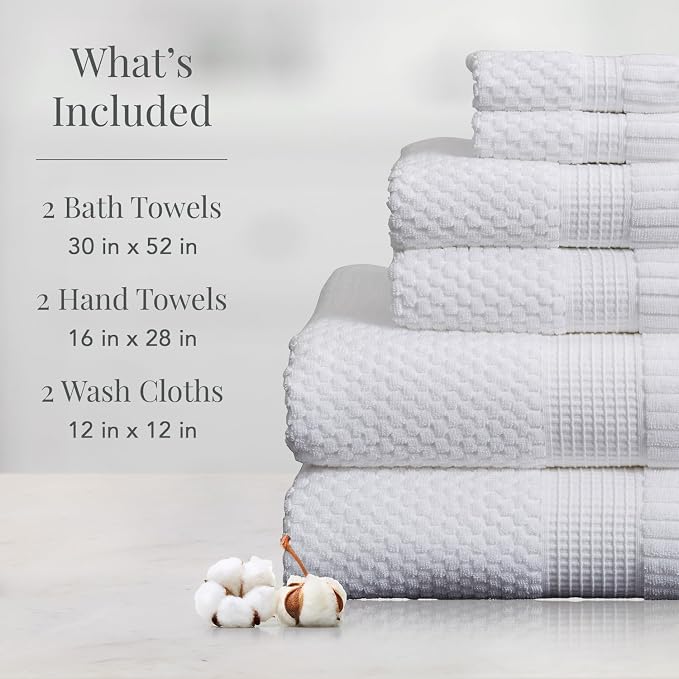 NY Loft 100% Cotton 6 Piece Bath Towel Set | White Towels | Oeko-TEX® Standard - Image 2