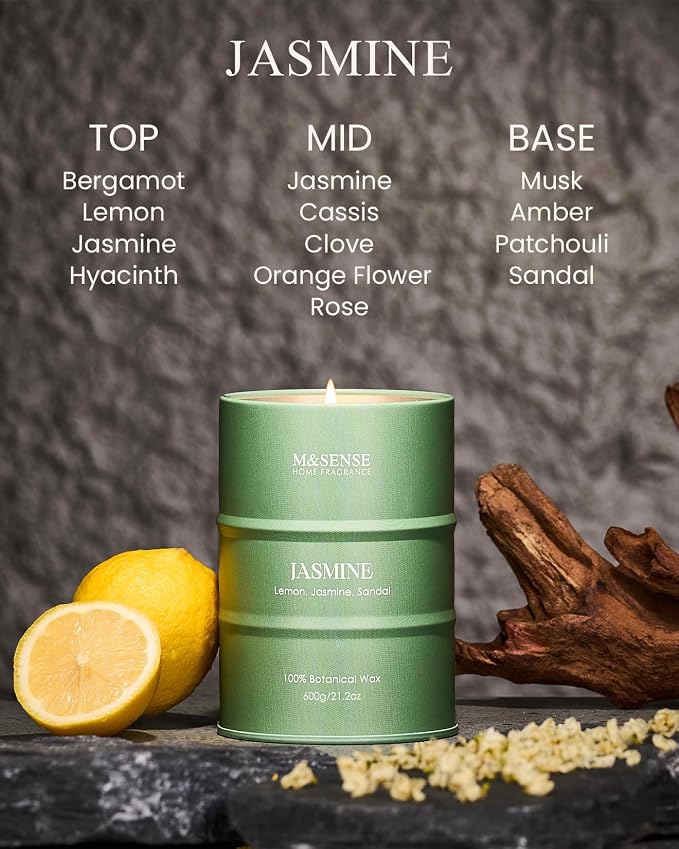 M&SENSE Jasmine Scented Candles Large, Natural Soy Candles 21.2oz 120 Hour Slow - Image 2