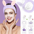 Jowmoy Cute Rabbit Ears Headband Frog Eye Elastic to Wash Face - Image 4