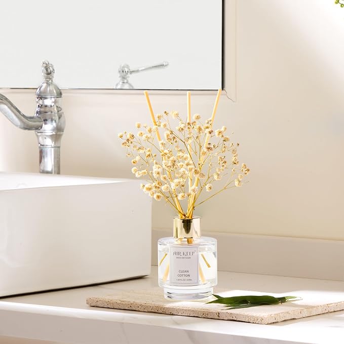 Airkeep Reed Diffuser Set of 3, Clean Cotton White Jasmine White Tea Oil Reed - Image 2