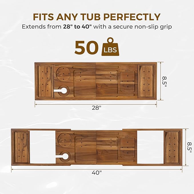 Venusmiles Teak Bathtub Tray Caddy, Foldable Bath Tray - Image 5