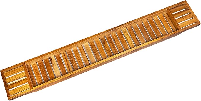 VaeFae Teak Bathtub Tray, Wooden Bath Caddy - Image 4
