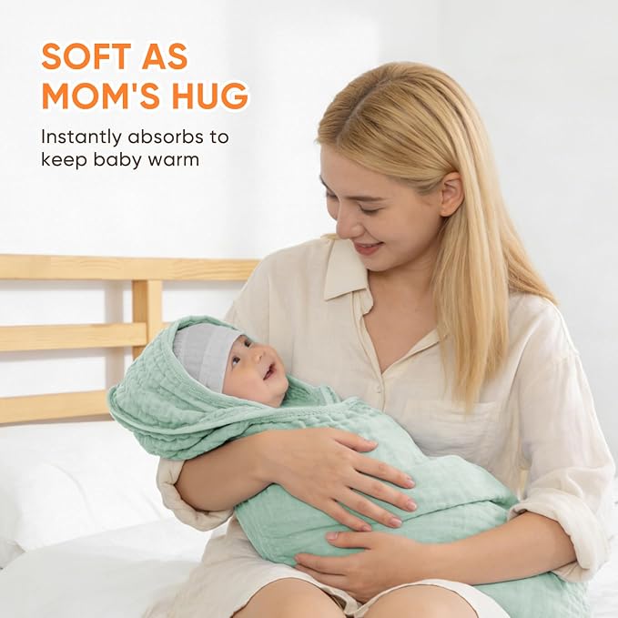 MIGIOL Muslin Hooded Baby Towels 100% Cotton ，Super Soft Muslin Baby Bath Towel - Image 4