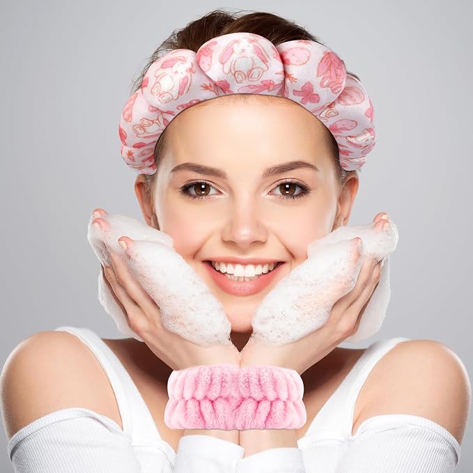 Zkptops Spa Headband for Washing Face Wristband Set Sponge Makeup Skincare - Image 3