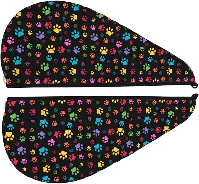Colorful Paw Pattern Hair Towel Wrap Microfiber Fast Drying Hair Turban - Image 2