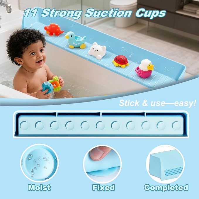 Bathtub Splash Guard for Kids, 2.6 FT Silicone Bathtub Play Shelf - Image 2