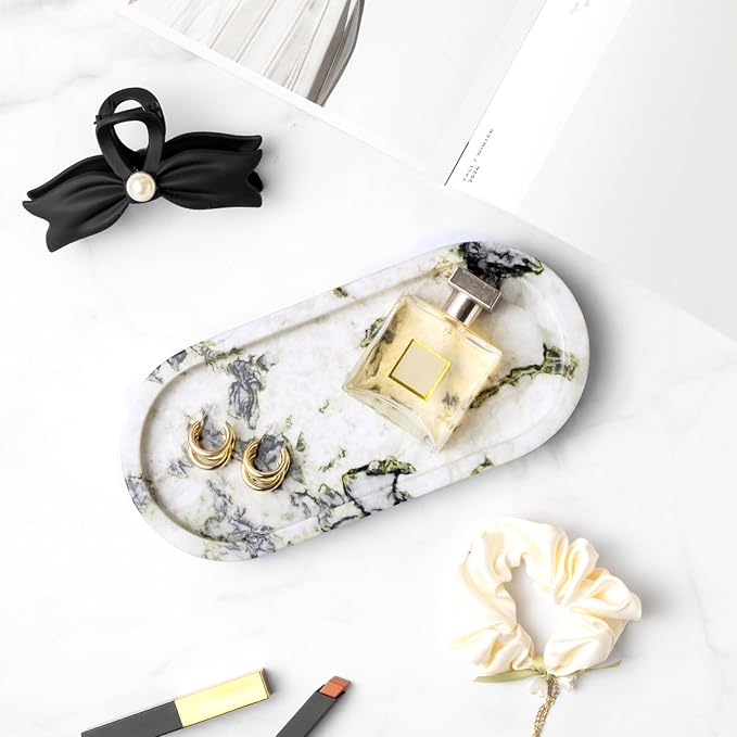 WORHE Natural Marble Vanity Tray Luxury Oval Stone Trays - Image 4