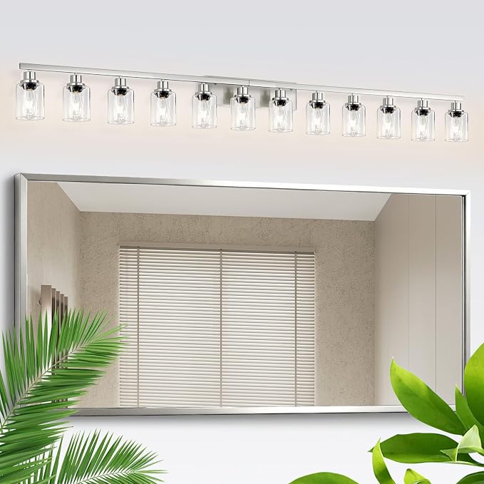 Brushed Nickel Bathroom Vanity Light, 12 Light Brushed Nickel Bathroom Lighting by DIKAIDALights