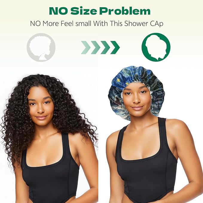 2 PCS Shower Cap Waterproof Double Layer Elastic Adjustable Reusable Hair Bath - Image 5