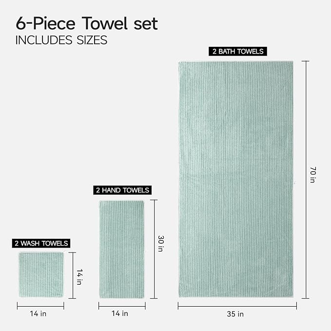 REDKISS Ultra Soft Bath Towels Set of 6 Large 35"x70" | 100% Microfiber - Image 3
