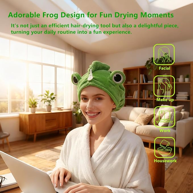 2-Pack Frog Hair Turbans, Super Absorbent Microfiber Hair Towels - Image 6