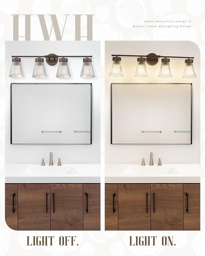 4-Light Bathroom Vanity Light, HWH Oil-Rubbed Bronze Bathroom Light Fixtures - Image 5