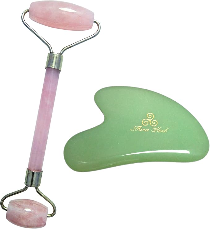 Mina Heal Jade Roller for Face, Lymphatic Drainage Massager & Gua Sha Facial by MinaHeal%C2%AE