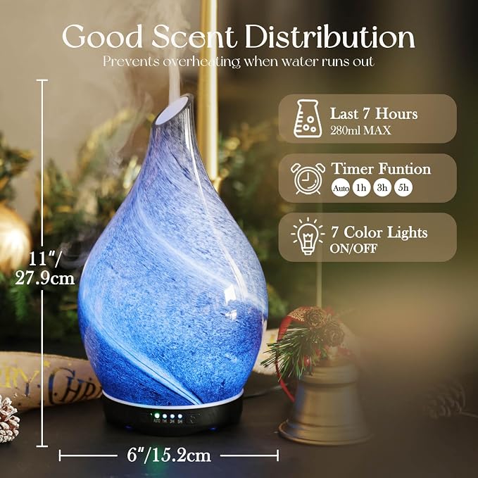 Porseme 280ml Essential Oil Diffuser Glass Color Changing Aroma Air Diffusers - Image 3