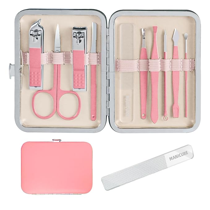 10 in 1 Manicure kit for Women Professional Pink Nail kit, Nail Care kit and by AndreaBeautyLife